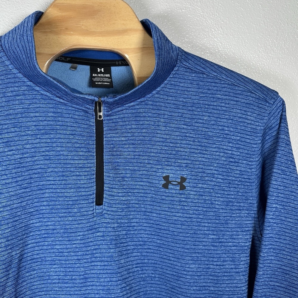 Under Armour Storm Sweater Fleece Pullover Men 4XL Blue Stripe 1/4 Zip Mock Neck